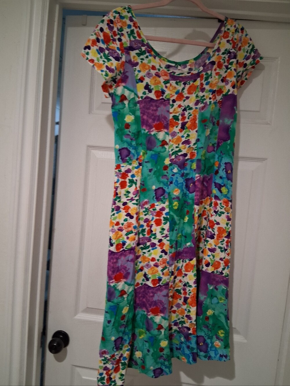RARE Jams World Multicolor Floral Scoop-Neck Dress in Teal, Purple & Yellow